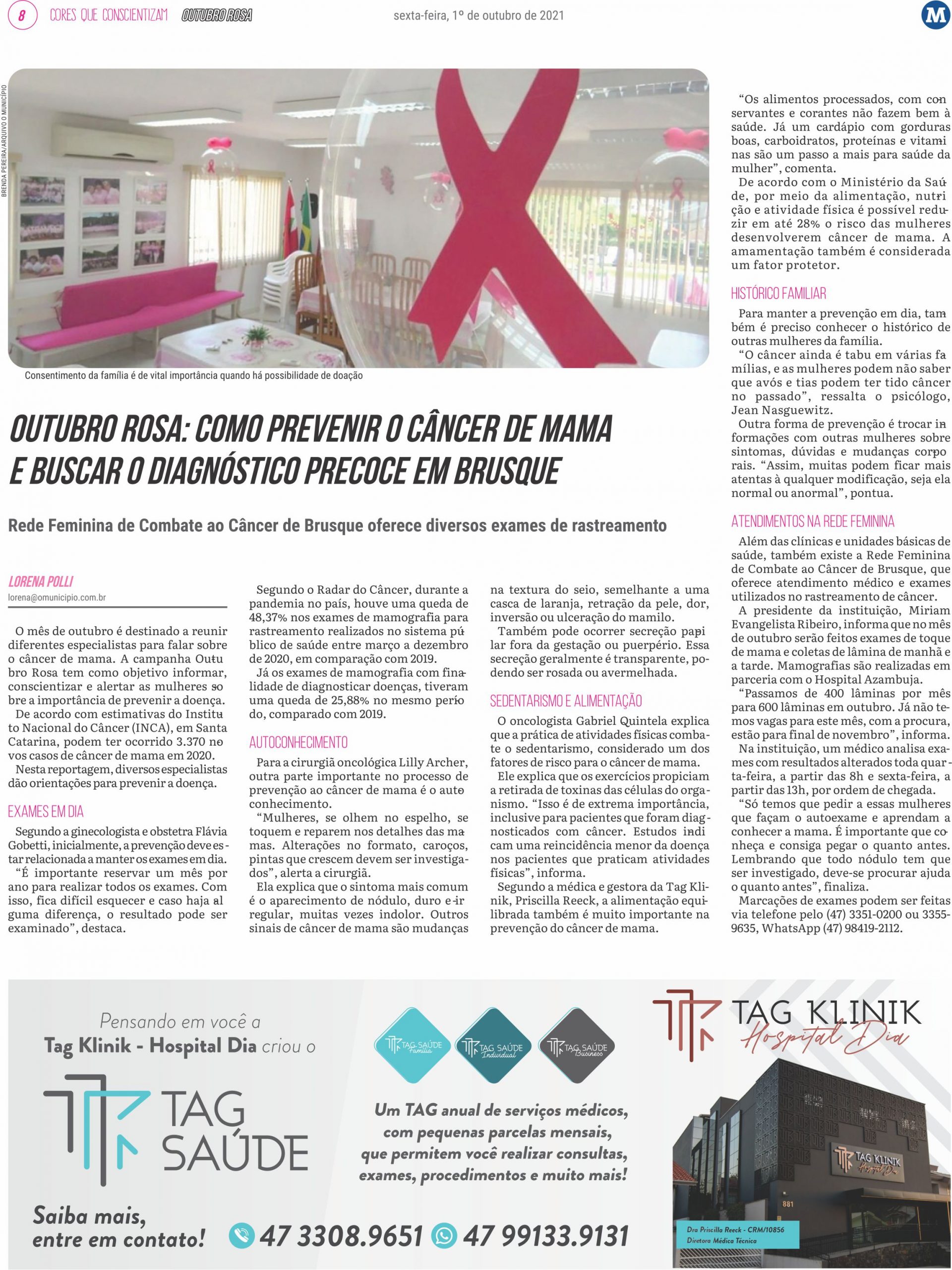 TAG NEWS: Outubro Rosa: como prevenir o câncer de mama e buscar o diagnóstico precoce em Brusque