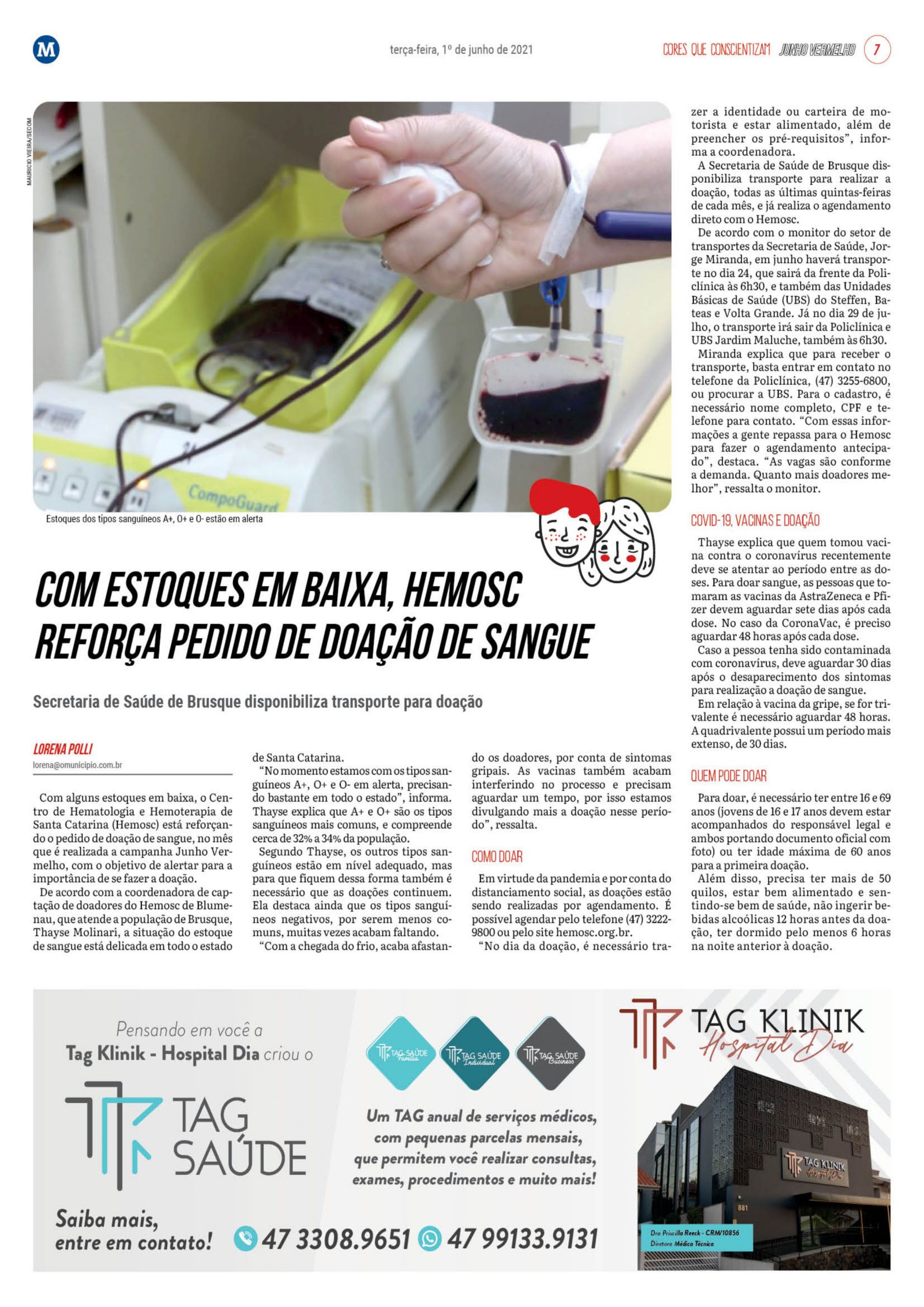 TAG NEWS: Com estoques em baixa, HEMOSC reforça pedido de doação de sangue.